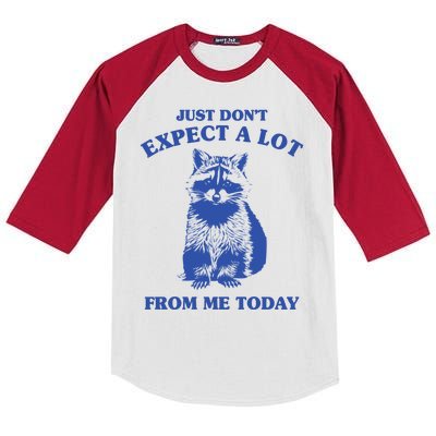 Just Dont Expect A Lot From Me Today Raccoon Funny Kids Colorblock Raglan Jersey