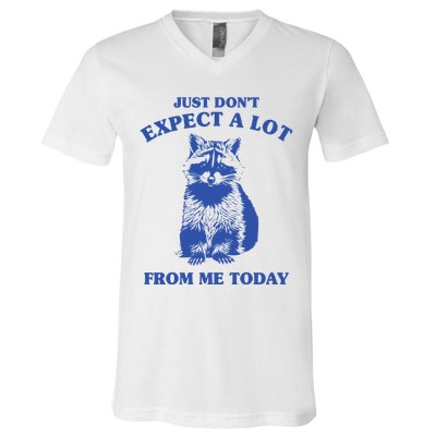 Just Dont Expect A Lot From Me Today Raccoon Funny V-Neck T-Shirt
