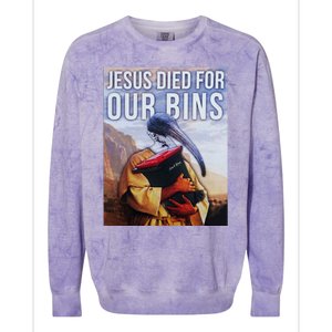 Jesus Died For Our Bins Colorblast Crewneck Sweatshirt