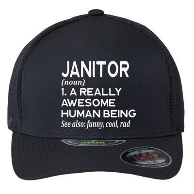 Janitor Definition Funny Janitorial Cleaning Repairing  Flexfit Unipanel Trucker Cap