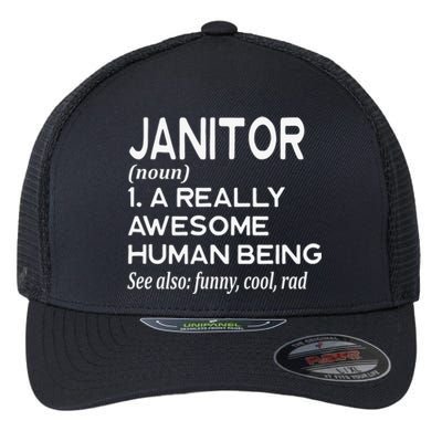 Janitor Definition Funny Janitorial Cleaning Repairing  Flexfit Unipanel Trucker Cap