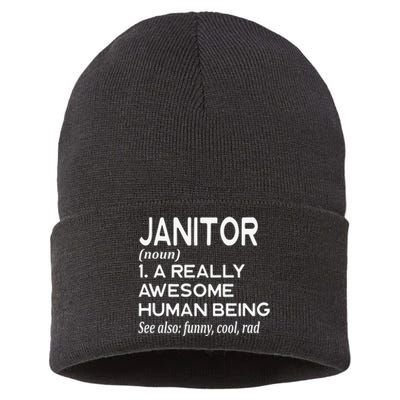 Janitor Definition Funny Janitorial Cleaning Repairing  Sustainable Knit Beanie