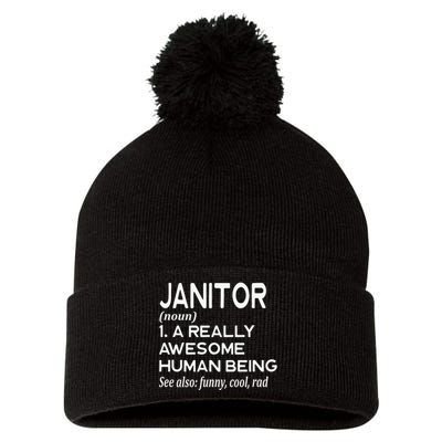 Janitor Definition Funny Janitorial Cleaning Repairing  Pom Pom 12in Knit Beanie