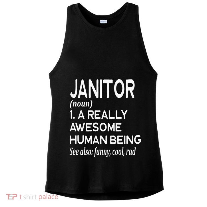 Janitor Definition Funny Janitorial Cleaning Repairing Ladies PosiCharge Tri-Blend Wicking Tank