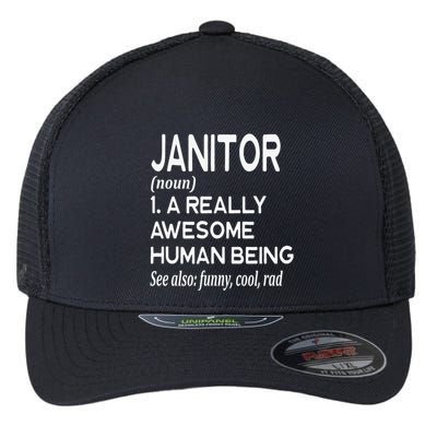 Janitor Definition Funny Janitorial Cleaning Repairing Flexfit Unipanel Trucker Cap