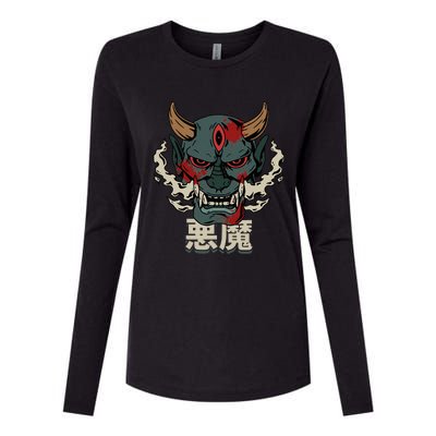 Japanese Demon Face Skull Devil Aesthetic Devil Face Womens Cotton Relaxed Long Sleeve T-Shirt