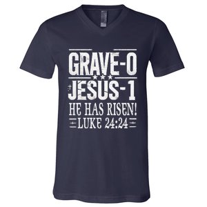 Jesus Defeated Grave On Easter Sunday He Is Risen Luke 24 24 V-Neck T-Shirt