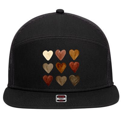 Juneteenth Diversity Heart Skin Black Pride Melanin Kindness Funny Gift 7 Panel Mesh Trucker Snapback Hat