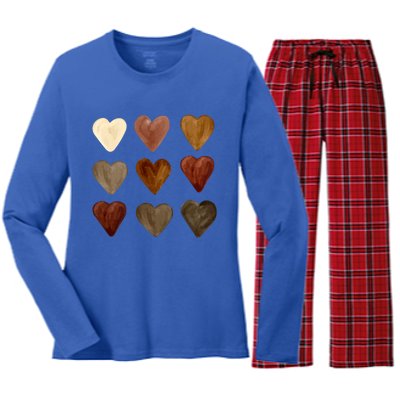 Juneteenth Diversity Heart Skin Black Pride Melanin Kindness Funny Gift Women's Long Sleeve Flannel Pajama Set 