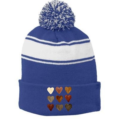 Juneteenth Diversity Heart Skin Black Pride Melanin Kindness Funny Gift Stripe Pom Pom Beanie