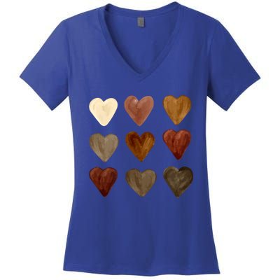 Juneteenth Diversity Heart Skin Black Pride Melanin Kindness Funny Gift Women's V-Neck T-Shirt