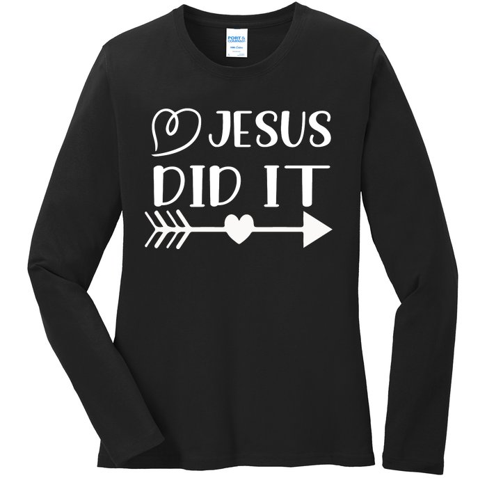 Jesus Did It Inspirational Graphic Ladies Long Sleeve Shirt