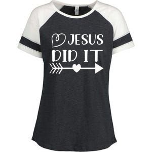 Jesus Did It Inspirational Graphic Enza Ladies Jersey Colorblock Tee