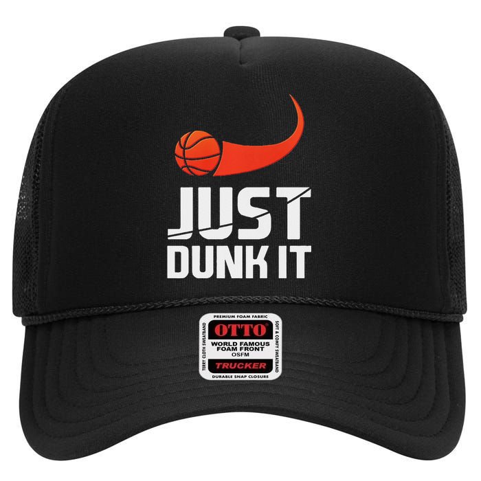 Just Dunk It! Basketball Player Slam Dunk High Crown Mesh Back Trucker Hat