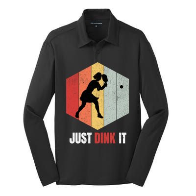 Just Dink It Vintage Pickle Ball And Pickleball Fan Gift Silk Touch Performance Long Sleeve Polo