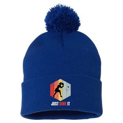 Just Dink It Vintage Pickle Ball And Pickleball Fan Gift Pom Pom 12in Knit Beanie