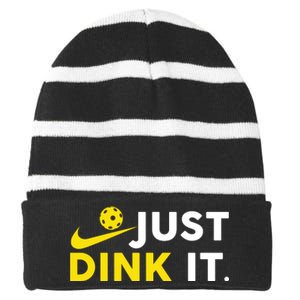 Just Dink It Funny Pickleball Play Pickle Ball Striped Beanie with Solid Band