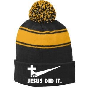 Jesus Did It Cross Stripe Pom Pom Beanie