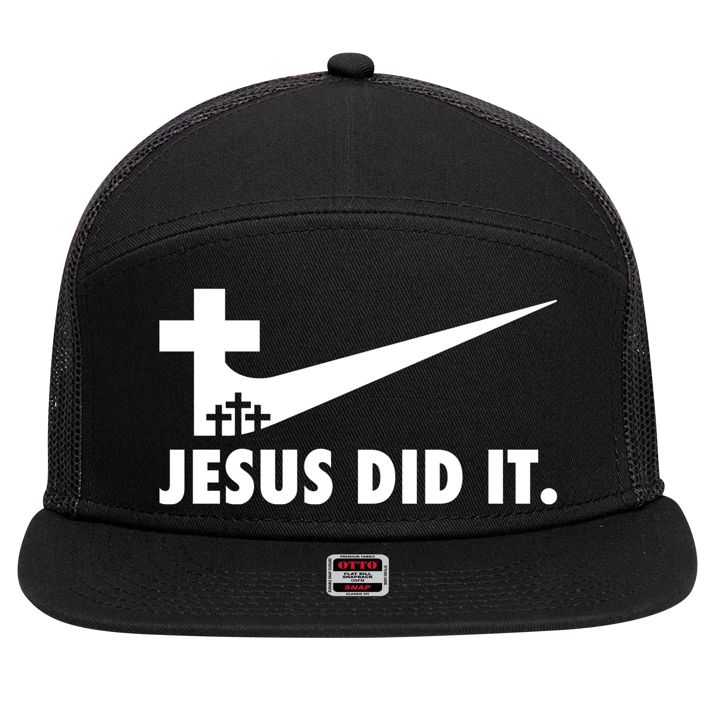 Jesus Did It Cross 7 Panel Mesh Trucker Snapback Hat