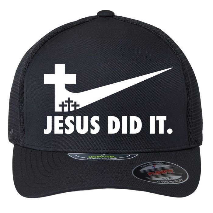 Jesus Did It Cross Flexfit Unipanel Trucker Cap