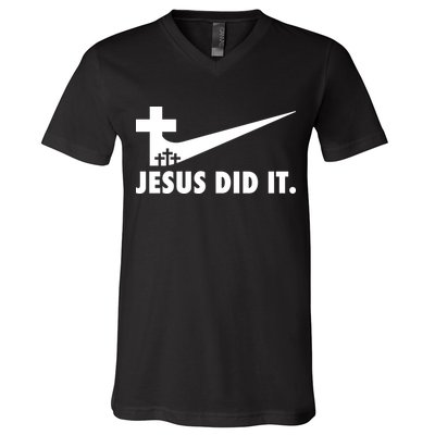 Jesus Did It Cross V-Neck T-Shirt