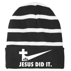 Jesus Did It Cross Striped Beanie with Solid Band