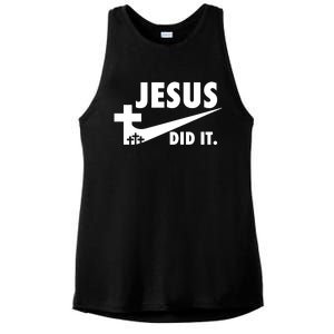 Jesus Did It Faith Cross Christian Ladies PosiCharge Tri-Blend Wicking Tank