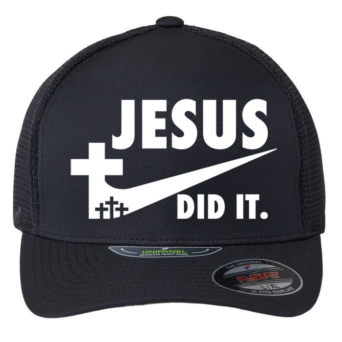 Jesus Did It Faith Cross Christian Flexfit Unipanel Trucker Cap