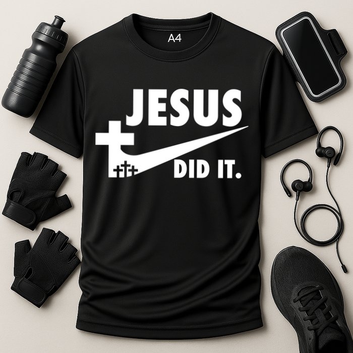 Jesus Did It Faith Cross Christian Cooling Performance Crew T-Shirt
