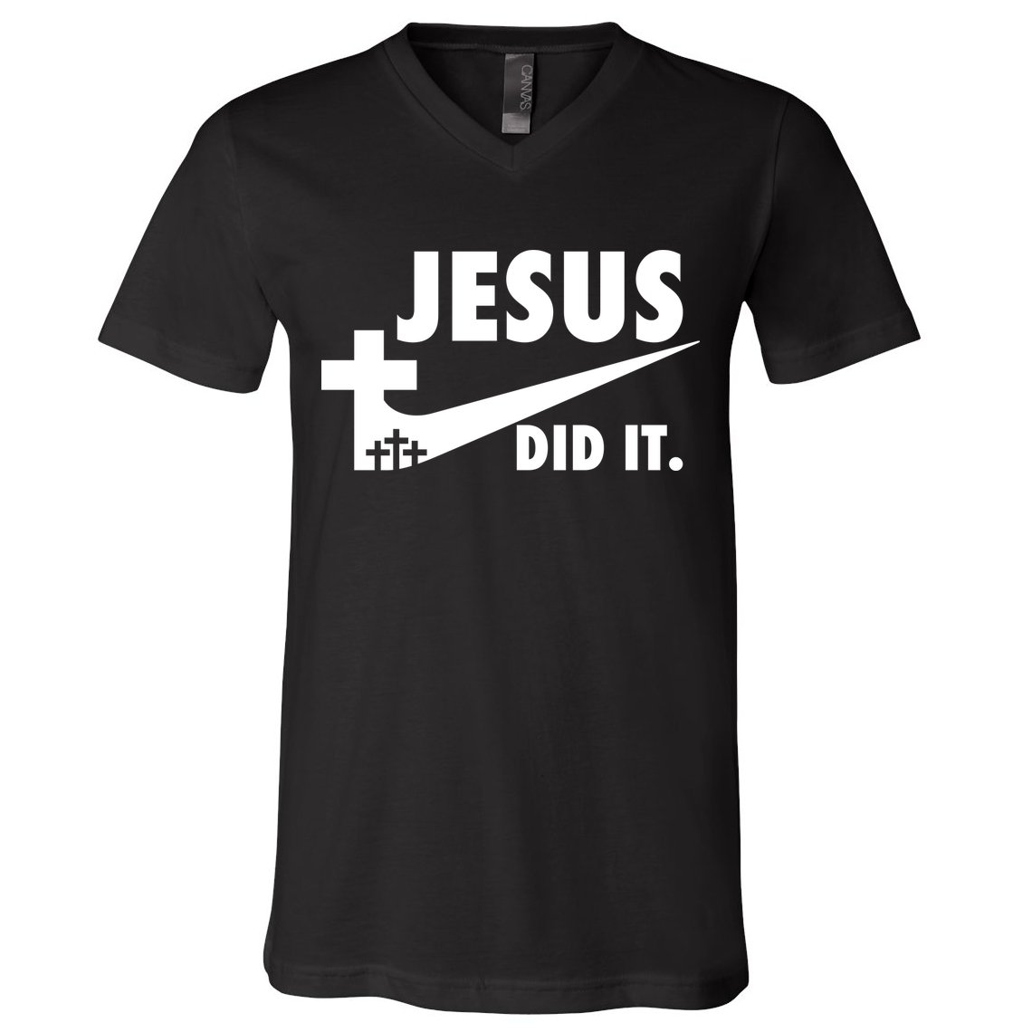 Jesus Did It Faith Cross Christian V-Neck T-Shirt