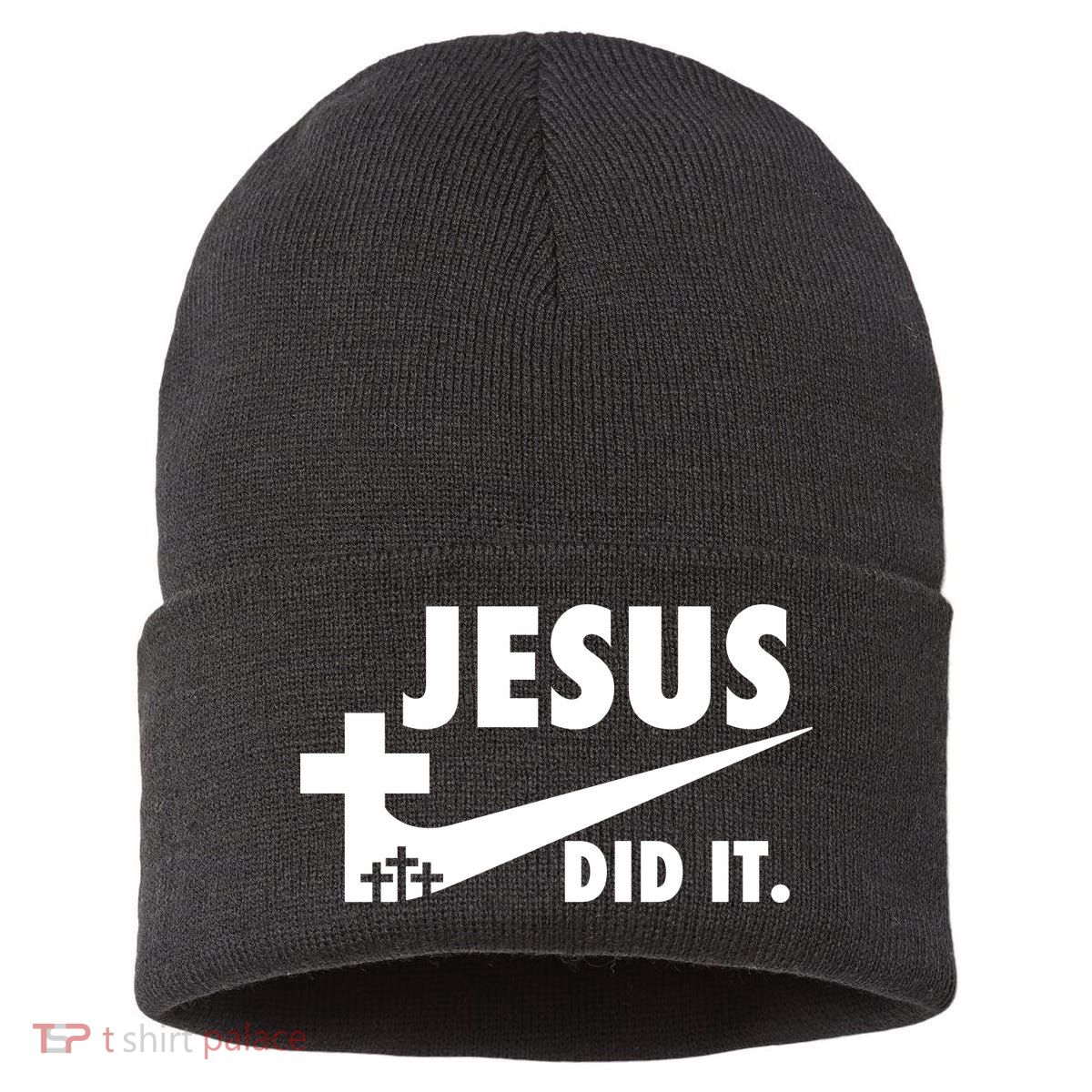 Jesus Did It Faith Cross Christian Sustainable Knit Beanie