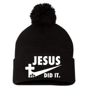 Jesus Did It Faith Cross Christian Pom Pom 12in Knit Beanie