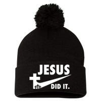 Jesus Did It Faith Cross Christian Pom Pom 12in Knit Beanie