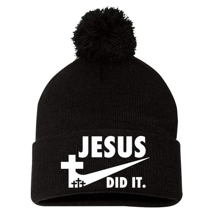 Jesus Did It Faith Cross Christian Pom Pom 12in Knit Beanie