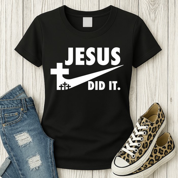 Jesus Did It Faith Cross Christian Womens T-Shirt