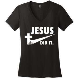 Jesus Did It Faith Cross Christian Women's V-Neck T-Shirt