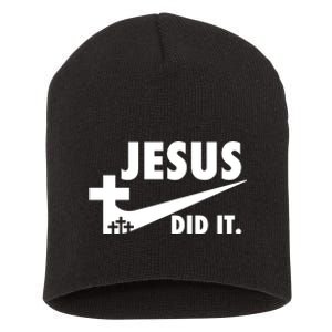 Jesus Did It Faith Cross Christian Short Acrylic Beanie