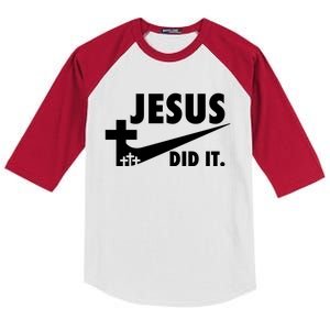 Jesus Did It Faith Cross Christian Kids Colorblock Raglan Jersey