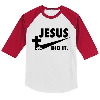 Jesus Did It Faith Cross Christian Kids Colorblock Raglan Jersey