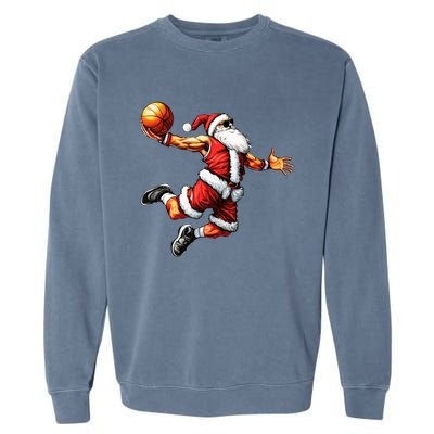 Just Dunk It Santa Claus Basketball Christmas Tree Ornats Funny Gift Garment-Dyed Sweatshirt