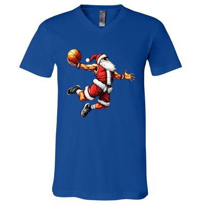 Just Dunk It Santa Claus Basketball Christmas Tree Ornats Funny Gift V-Neck T-Shirt