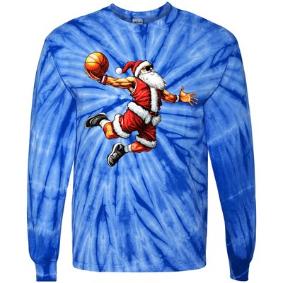 Just Dunk It Santa Claus Basketball Christmas Tree Ornats Funny Gift Tie-Dye Long Sleeve Shirt