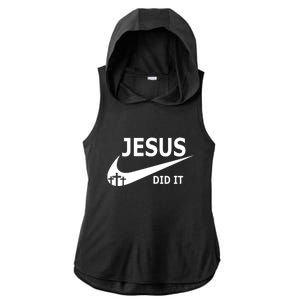 Jesus Did It My Savior Died For My Sins 3 Crosses Christian Catholic Ladies PosiCharge Tri-Blend Wicking Draft Hoodie Tank