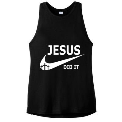 Jesus Did It My Savior Died For My Sins 3 Crosses Christian Catholic Ladies PosiCharge Tri-Blend Wicking Tank