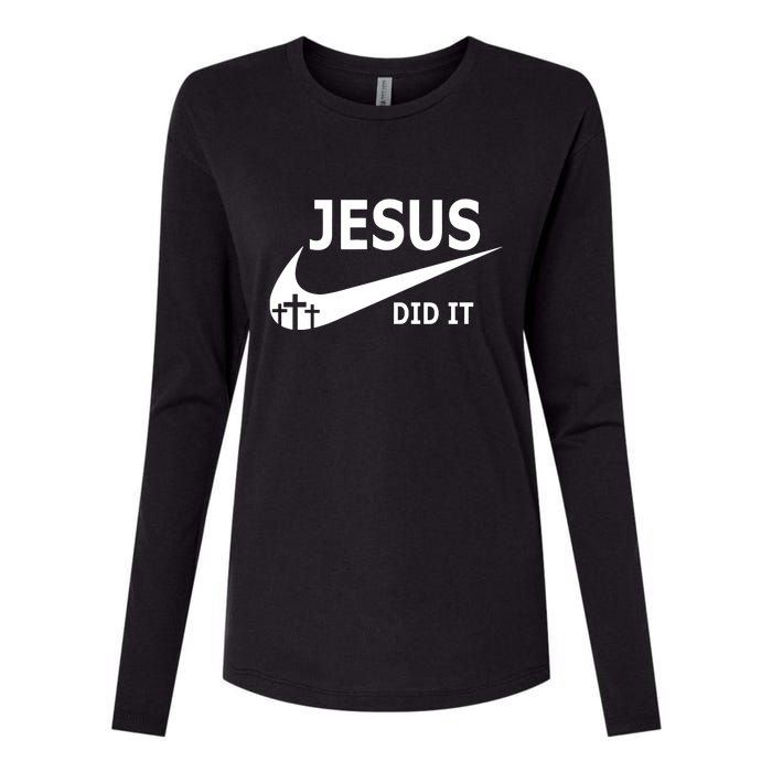 Jesus Did It My Savior Died For My Sins 3 Crosses Christian Catholic Womens Cotton Relaxed Long Sleeve T-Shirt