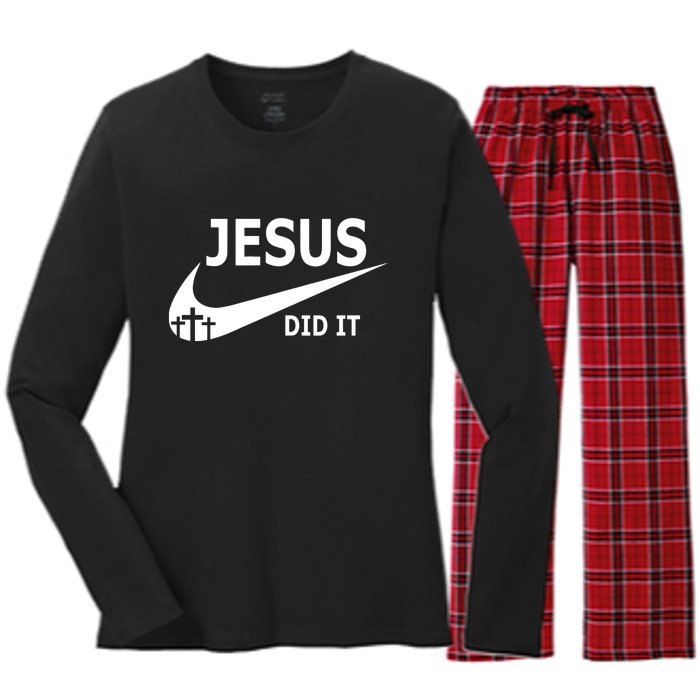 Jesus Did It My Savior Died For My Sins 3 Crosses Christian Catholic Women's Long Sleeve Flannel Pajama Set 