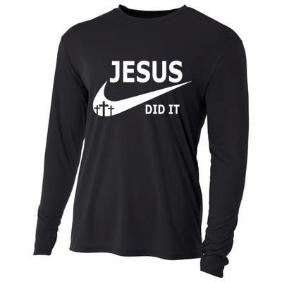 Jesus Did It My Savior Died For My Sins 3 Crosses Christian Catholic Cooling Performance Long Sleeve Crew