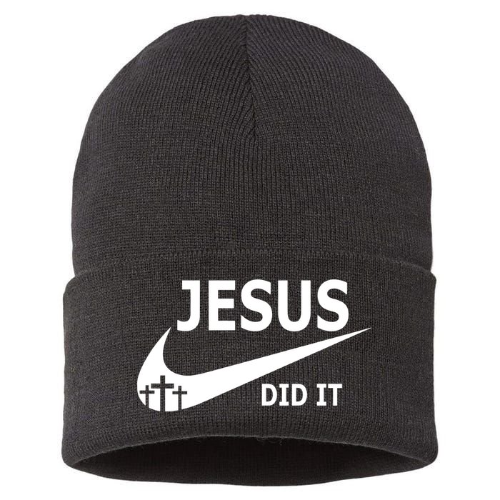 Jesus Did It My Savior Died For My Sins 3 Crosses Christian Catholic Sustainable Knit Beanie