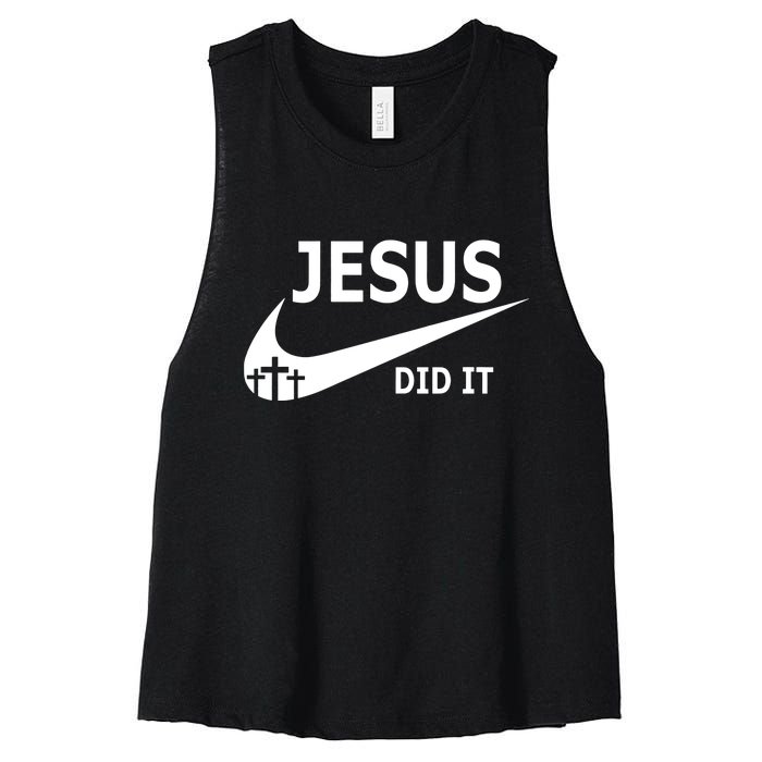 Jesus Did It My Savior Died For My Sins 3 Crosses Christian Catholic Women's Racerback Cropped Tank