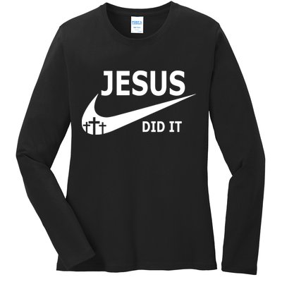 Jesus Did It My Savior Died For My Sins 3 Crosses Christian Catholic Ladies Long Sleeve Shirt